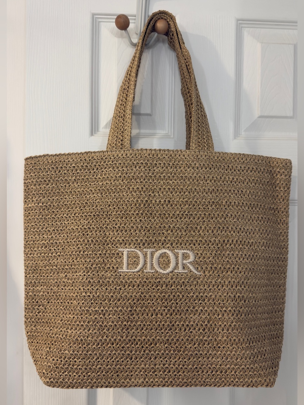 Dior Beige Woven Raffia Beach Tote